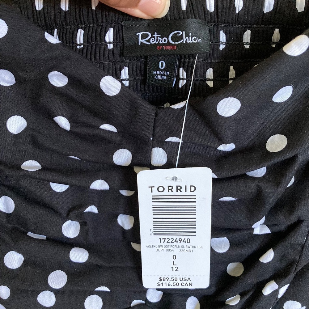 TORRID NWT Midi Poplin Fit&Flare Dress Black w/ White Polka Dots, Size 0… - Picture 15 of 16